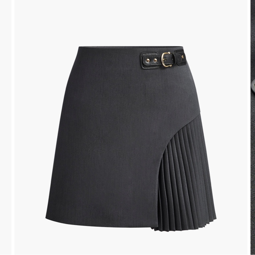 Commense Dark Asymmetrical Skirt with Belt